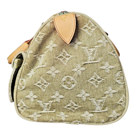 LOUIS VUITTON Green Denim Leather Speedy Neo Monogram Satchel LV LTD EDTN - Picture 5 of 16